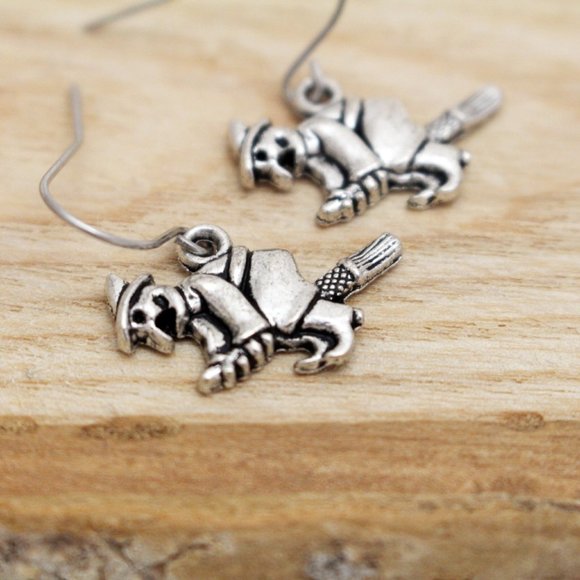 Broomstick Witch Charm Earrings - Picture 2 of 6